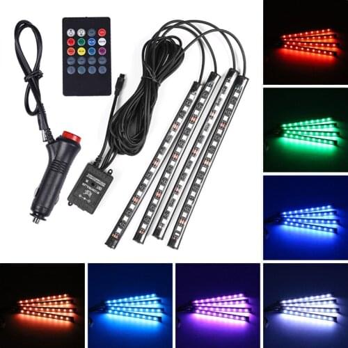 Car Atmosphere Interior Light USB Cigarette Lighter Wireless Remote Music Control Multiple Modes LED Strip Foot Lamp Universal