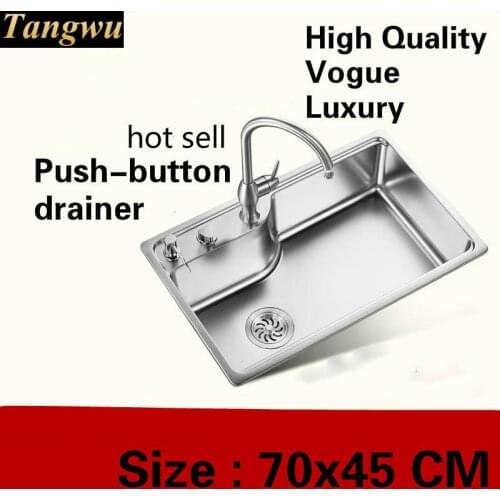 Free shipping Home stretch faucet wash vegetables kitchen single trough sink push button drainer 304 stainless steel 700x450 MM
