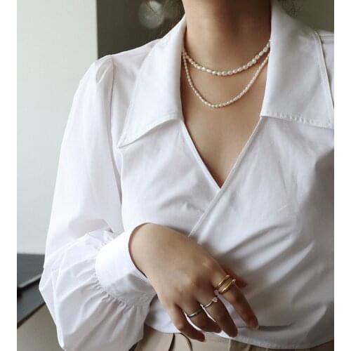 Titanium With 18 K Gold Real Fresh Water Pearl Choker Necklaces Simply Jewelry OL Punk Party Designer Club Cocktail Party Japan