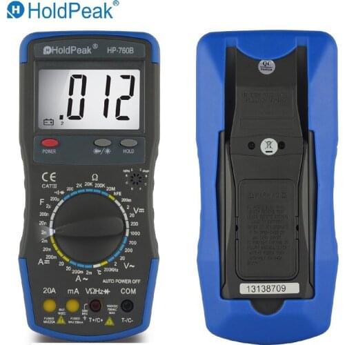 HoldPeak HP-760B Digital Multimeter Meter with Frequency Temperature Capacitance Resistance Test and Carry Bag