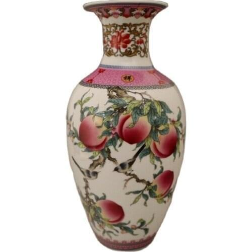 China Old porcelain Painted Peach and bird painting Porcelain vases