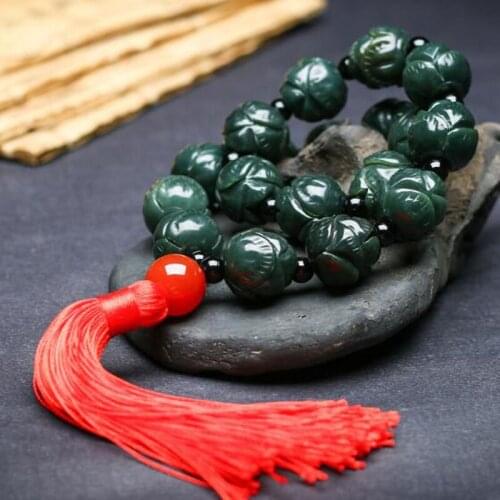 Fine Jewelry Fashion Natural Hand Carved Hetian Qingyu Bracelet Best Wishes Women men Jewelry