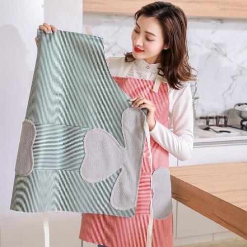 Hand-wiping Kitchen Apron Waterproof Stripe Cooking Bib Apron Oil Proof Adjustable Sleeveless Cotton Linen Apron for Women Man