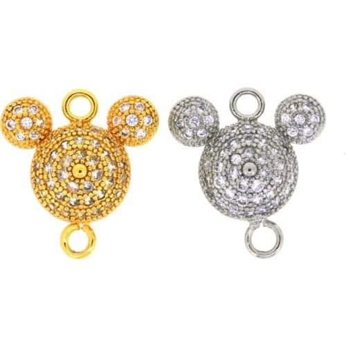 Micro Pave Zircon Banhado A Prata Mouse Charme Pingentes fit Europeu Pulseira Animais Conectores para fazer Jewelry Making