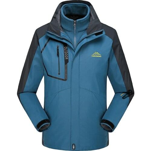 Mens Outdoor Waterproof Jacket Fleece Three-in-One Mountaineering Couples plus Size Skiing Jacket