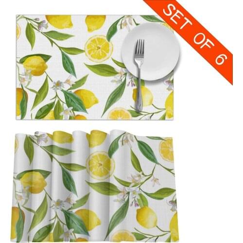 Set of 6 Fruits Lemon Floral Pattern Placemats for Dining Table Place Mat in Kitchen Accessories Cup Wine Mat