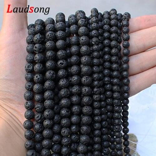 Natural Stone Volcanic Lava Stone White Black Smooth Onyx Agates Round Loose Beads for Jewelry Making DIY Bracelet 15" 4-12mm