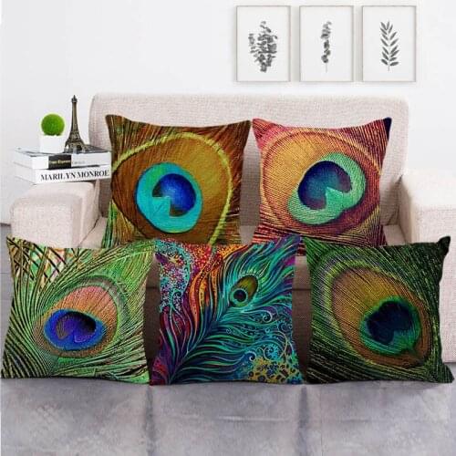 45cm*45cm A peacocks colorful feather throw cushion cover linen/cotton sofa pillow cover decorative pillow case