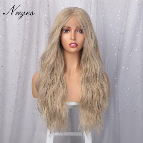 NNZES 26inches Long Natural Wave Synthetic Wigs Lace Front Wigs Blonde Color for Women Heat Resistant Cosplay Hairs