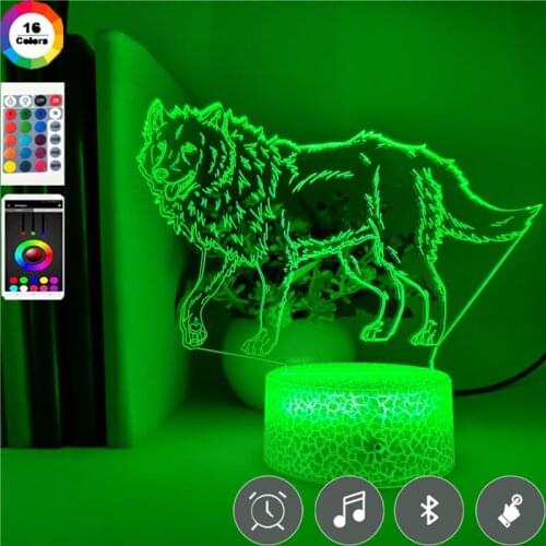 Novelty Night Light LED 3D Gray Wolf Desk Lamp Touch Sensor Animal Nightlight Color Change Atmosphere Decoration Bluetooth Base