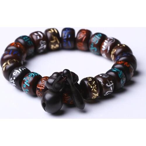 Factory Wholesale Jujube Wooden Bracelets Wood Carved Six Words Mantra Buddha Beads Hand String Lucky For Men Women Jewelry