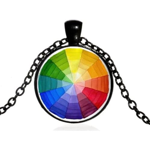 Vintage Color Wheel Necklace Artists Jewelry Teachers Students Art Pendant in 4 Color with Link Chain Included Art Teacher Gift