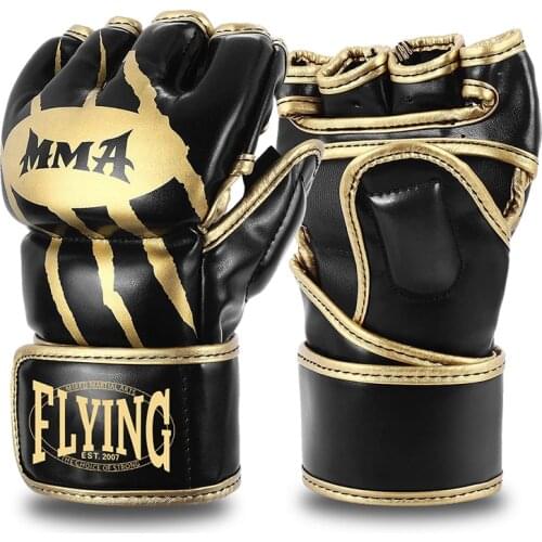 FLYING Half Finger Boxing Gloves PU Leather MMA Fighting Kick Boxing Gloves Karate Muay Thai Training Workout Gloves Men