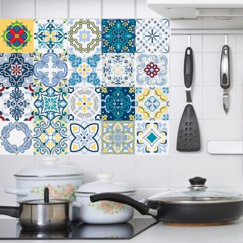 PVC Waterproof Self adhesive Kitchen Mediterranean Moroccan Arab Tile Stickers For The Kitchen Panel Backsplash