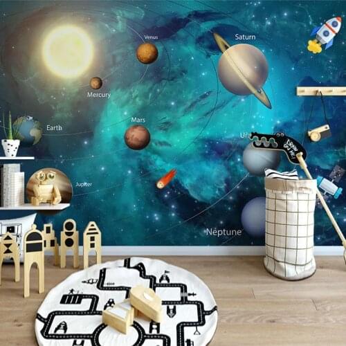 Custom Self-Adhesive Waterproof Murals Wallpaper 3D Hand Painted Space Universe Childrens Room Stickers Cartoon Kids Wallpapers