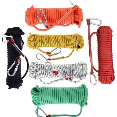 10/12mmx50m Climbing Rope with 2 Hook Outdoor Rock Climbing Hiking Equipment Emergency Lifeline Paracord Rescue Survival Tool