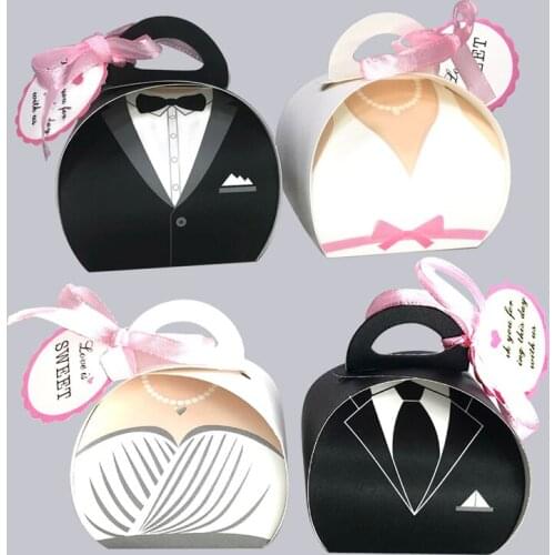 20PCS Wedding Gift Box Bride And Groom Dresses Wedding Gifts For Guests Candy Box With Ribbon Event Souvenir Party Supplies