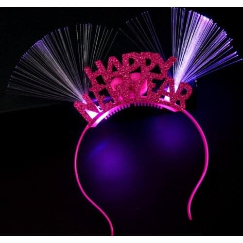 Factory wholesale glow New Year headband fiber hair clips |HAPPY NEW YEAR hair accessories best selling toys