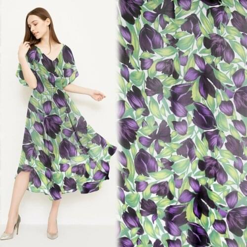 Dark purple floral print pure silk chiffon silk fabric natural silk fabric for scarf,SCF161