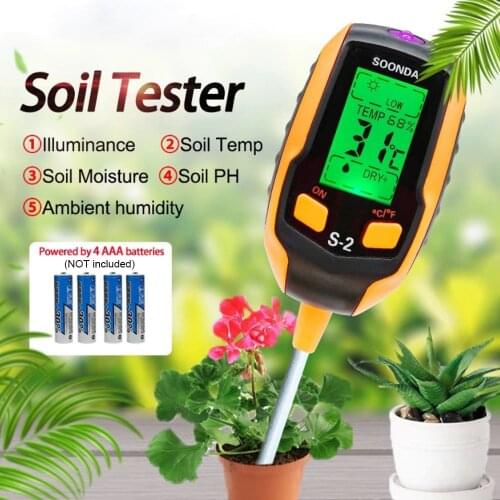 5-in-1 Soil Tester Soil Detector Moisture Meter pH Meter Temperature Soil/Ambient Moisture Sunlight Intensity pH Tester