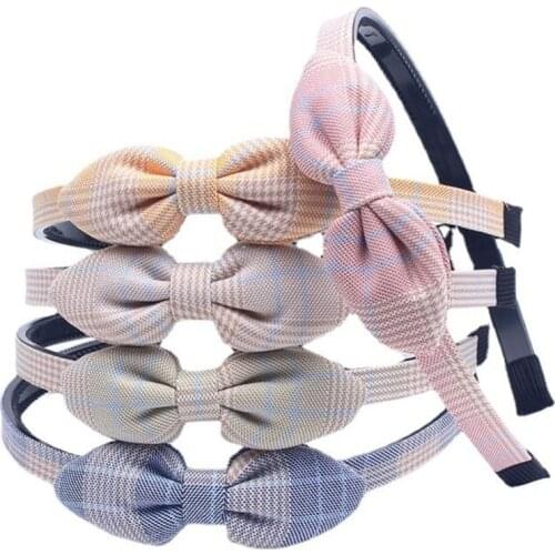 Korea New Headbands With Teeth Plaid Fabric Bows Hairbands for Kids Child Girls Hair Accessories Ornaments Headdress
