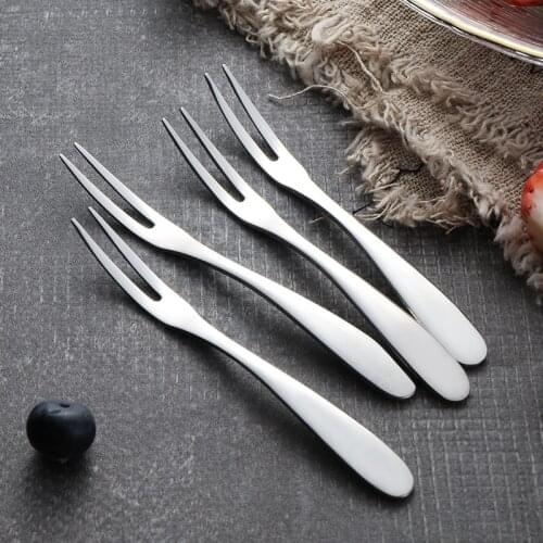 Fruit Fork Picks 304 Stainless Steel Two-tine Fork Set Tableware Cocktail Appetizer Snack Cake Dessert Forks Mini Cafeteria Home