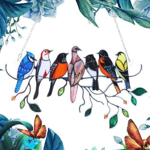 Stained Bird Glass Window Hangings Acrylic Wall Hanging Birds Panel Series Ornaments Bedroom Decor for Doors Mothers Day Gifts
