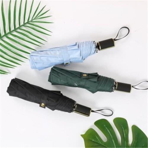 High Quality Anti UV Automatic Umbrellas Rain Women Three Folding Umbrella Windproof Pure Color Umbrella Fashion Female Parasol
