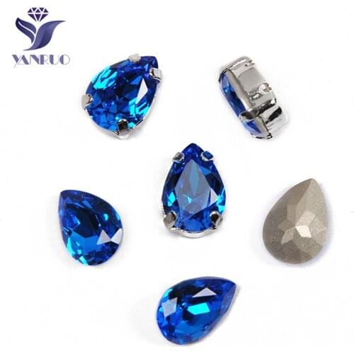 YANRUO 4320 Drop Capri Blue Sew On Drop Rhinestones Pointback DIY Craft Gmes Drolet Crystals Wedding Dress