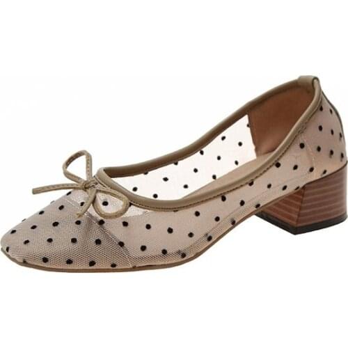 New Tide Shoes Korean Retro Mesh Grandma Single Shoes 2019 Wild Sweet Bow Thick With Square Head Female Shoes