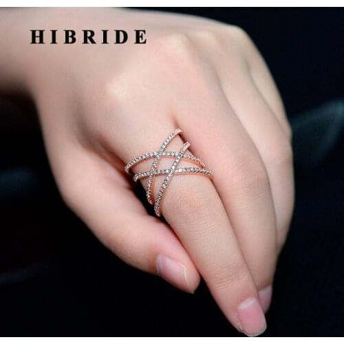HIBRIDE Charm X Combined CZ Pave Big Finger Rings For Women Jewelry Gold /Rose Gold Ring Anillos Mujer Party Ring R-219