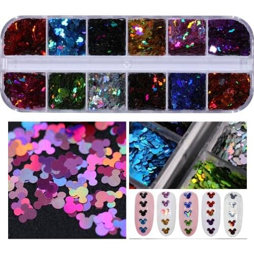 1 BOX Acrylic Sequins Nails Art Glitter Flakes Star Heart Mickey Decals 3D Nail Decorations beauty Manicure Accessories tools