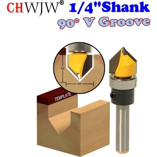 1PC 1/4" Shank 90 Degree V Groove Router Bit w/ Shank Bearing - 1/2" W x 1/2" H - CHWJW 14992q