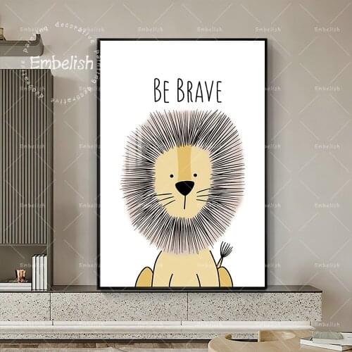 1 Pieces Be Brave Cartoon Lion Cute Animals Wall Pictures For Home Decorative Baby Kids Childrens Living Room HD Canvas Painting