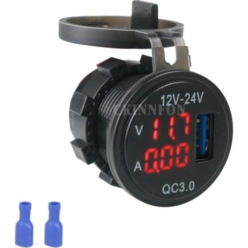 100Pcs/Lot QC3.0 3-in-1 Car Marine Boat Fast Charging Digital LED Voltmeter Ammeter Charger