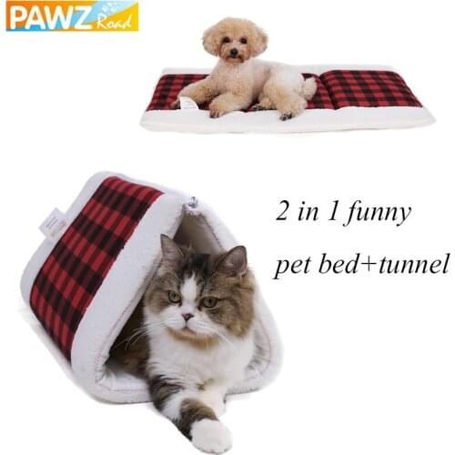 2 In 1 Lovely Pet Dog Cat Beds Cute Cat Soft Warm Mats Multi-functional Funny Cat Bed Tunnels Puppy Cushion for Small Dog Rabbit