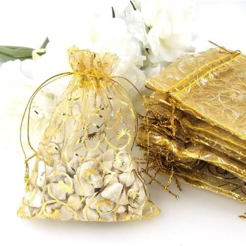 20pcs/lot Eyelash Gold Small Organza Bags Party Favors Wedding Christmas Gift Bag Jewelry Packaging Bags Pouches 10*12CM