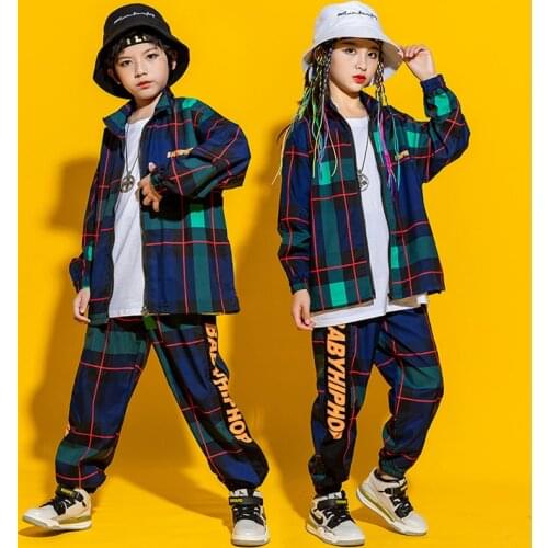 2021 Jazz Dance Costumes Kids Fashion Hiphop Rave Outfit Child Street Dance Practice Wear Stitching Stage Performance Clothing