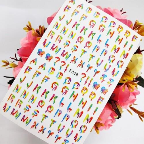 3D Nail Sticker Foil Design Colorful Watercolor English Letters Alphabet Nail Art Decoraciones Sliders Manicure Accesorios Tips