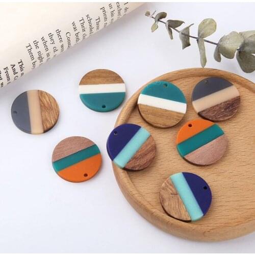 4pcs 28mm Splice Round Earring Resin Charms Wood Charms DIY Jewelry Earrings Accessories materials