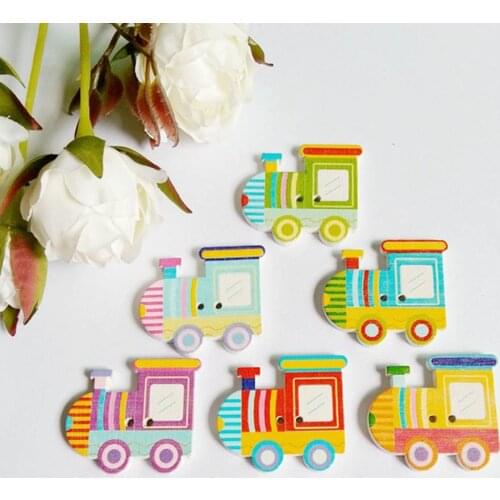 40Pcs Mixed Color train Multicolor Botones 2 Holes Wooden Decorative Buttons Sewing Accessories Scrapbooking Accessories
