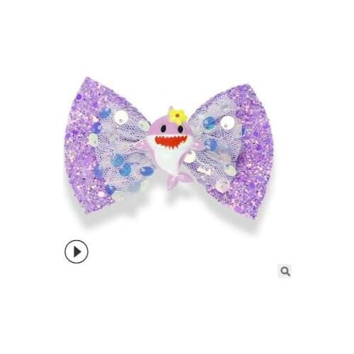 60pcs/lot Shark Paillette Bowknot Hair Clip Cartoon Gauze Hair Claws Hair Accessories HA1119