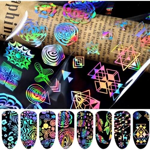 8X Holographic 8pcs/lot fashion 4X100cm Nail Art transfer Decal Foil Sticker for Gel Nail Holo Flower Nail Art Transfer Sticker