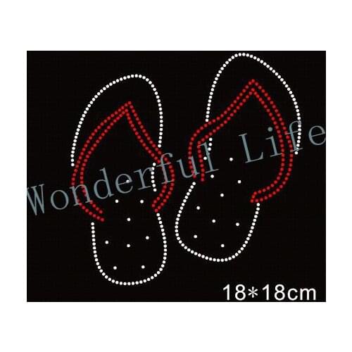 Free Shipping lot bling stone crystal hotfix rhinestones motif heat transfer design iron on slipper for clothes