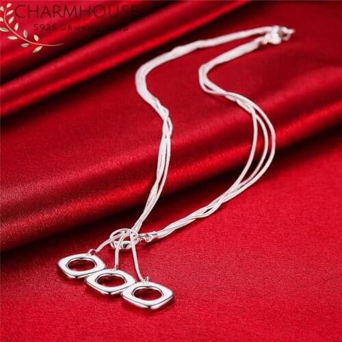 Charmhouse 925 Sterling Silver Necklaces For Women 5 Lines Snake Chain Square Pendant Necklace Collier Fashion Jewelry Bijoux