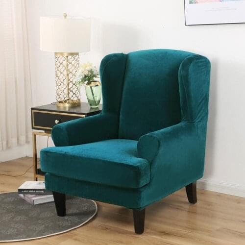 2pc/set Velvet Wing Back Chair Cover Spandex Stretch Slipcovers for Dining Chairs Elastic King Back Sofa Cover Band fundas para