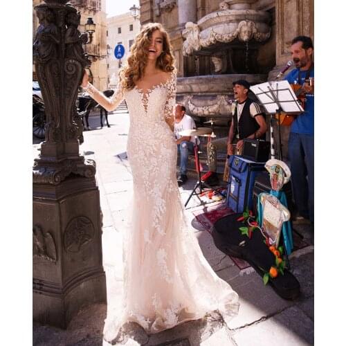 Elegant Boho Mermaid Wedding Dress Beach Appliques Lace Beading V Neck Mariage Vestido De Noiva White Bridal Gowns