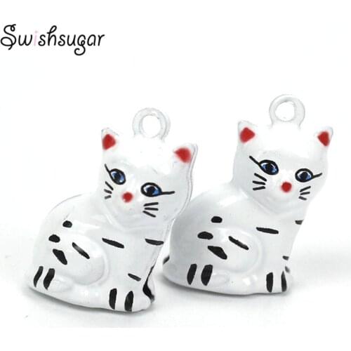 Enamel Cartoon Pretty Cat Copper Craft Pet Bell Charms Necklace Pendant