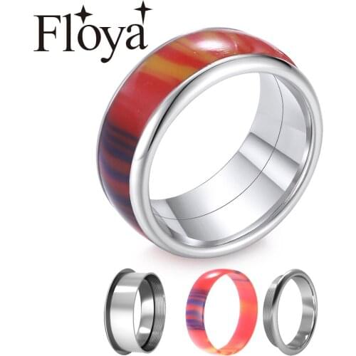 Floya Fashion Turning Ring Bijoux Femme Stackable Stainless Steel Ring Various Match Ring Bague Mujer Resin Accessories Band