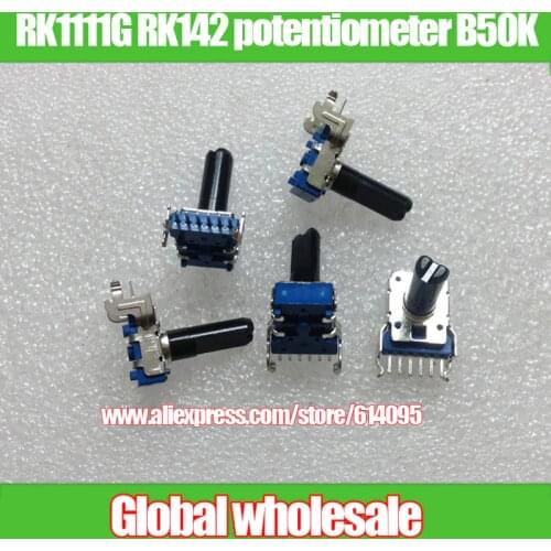 6pcs RK1111G RK142 type Horizontal double rotary potentiometer B50K B503 / handle length 18MMF / 6 feet